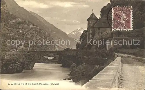 Saint Maurice VS Pont Bruecke Stempel auf AK Kat. Sankt Moritz Wallis