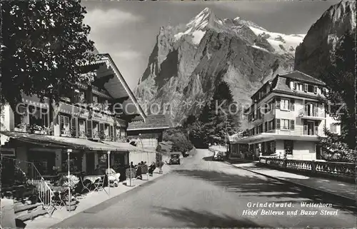 Grindelwald Hauptstrasse Hotel Bellevue Bazar Wetterhorn Berner Alpen Kat. Grindelwald