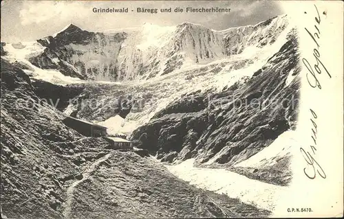 Baeregg Berghuette Fiescherhoerner Gebirgspanorama Berner Alpen Kat. Grindelwald