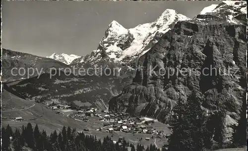 Muerren BE Panorama mit Wetterhorn Eiger Moench Berner Alpen Kat. Muerren