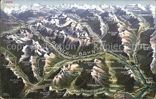 Chur GR Umgebungskarte Albulabahn Alpen aus Vogelperspektive Kat. Chur