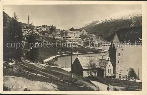 St Moritz GR Partie am See mit Kirche Kat. St Moritz