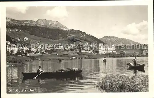 St Moritz Dorf GR Boote auf dem See Kat. St Moritz