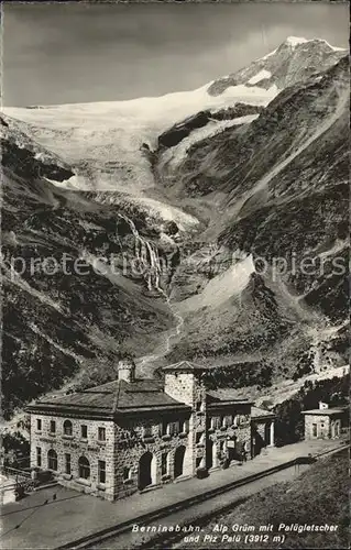 Berninabahn AlpGruem mit Paluegletscher und Piz Palue Kat. Eisenbahn