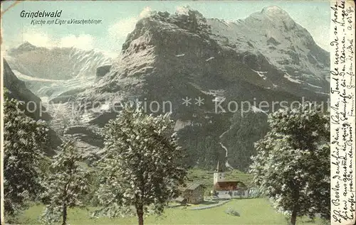 Grindelwald Kirchenpartie mit Eiger und Viescherhoerner Kat. Grindelwald