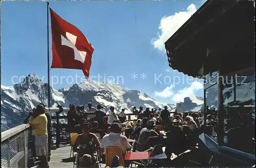 Muerren BE Bergrestaurant Schilthorn Terrasse mit Gspaltenhorn Bluemlisalp Kat. Muerren