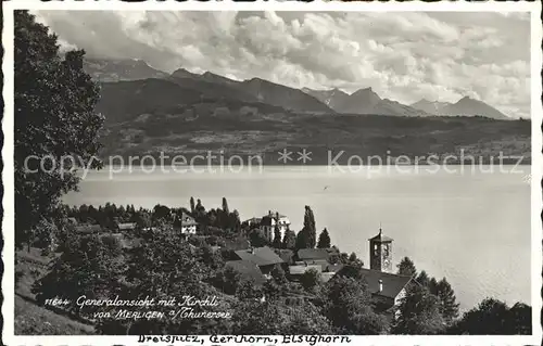 Merlingen Kirchenpartie mit Thunersee Kat. Thun