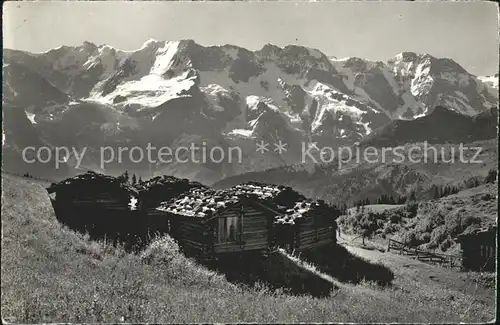 Muerren BE Berghuetten mit Ebnefluh Mittaghorn Grosshorn Kat. Muerren