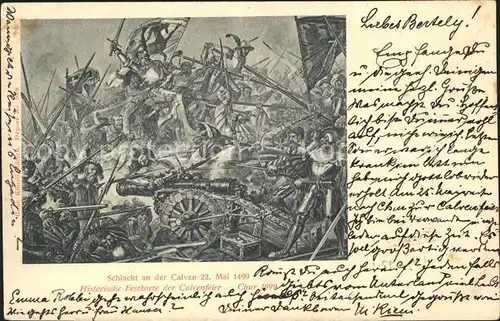 Chur GR Schlacht an der Calven 1499 Historische Festkarte der Calvenfeier Gemaelde Kat. Chur