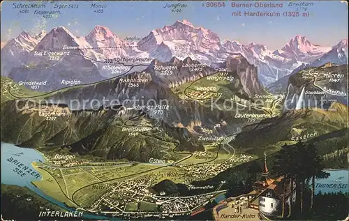 Interlaken BE Panoramakarte Seen und Alpen Kat. Interlaken
