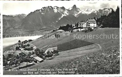 Thun BE Hotel Pension Waldheim Haltenegg mit See und Stockhornkette Kat. Thun