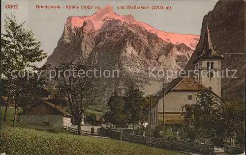 Grindelwald Kirche mit Wetterhorn Kat. Grindelwald