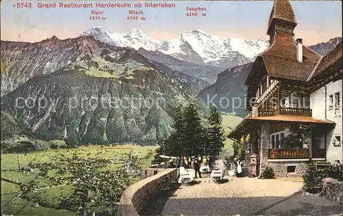 Interlaken BE Grand Restaurant Harderkulm mit Eiger Moench Jungfrau Kat. Interlaken