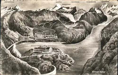 Grimsel Pass Panoramakarte mit Hospiz Stausee Kat. Grimsel