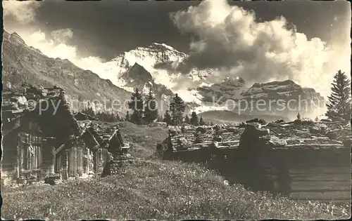 Wengen BE Berghuetten mit Jungfrau Kat. Wengen