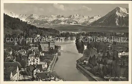 Thun BE Aarepartie mit See und Alpen Kat. Thun