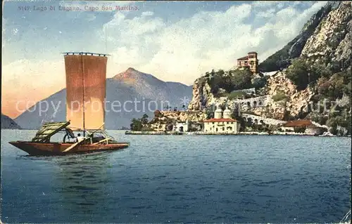 Capo San Martino Ansicht vom Luganersee Segelboot Alpen