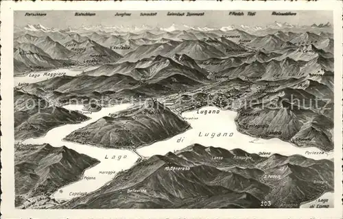 Lago di Lugano Luganersee und Umgebung Alpenpanorama Vogelperspektive Kat. Italien