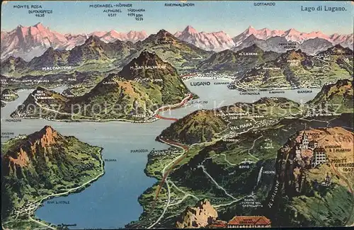 Lago di Lugano und Umgebung Alpenpanorama Vogelperspektive Kat. Italien