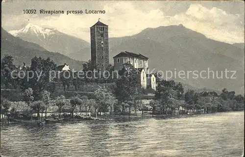 Rivapiana Lago Maggiore Ansicht vom See aus Kirche Alpen Kat. Minusio
