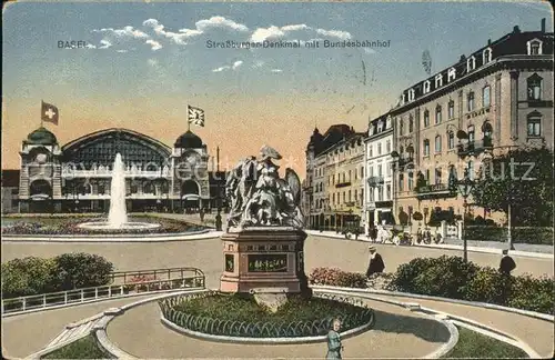 Basel BS Strassburger Denkmal Bundesbahnhof Fontaene Kat. Basel