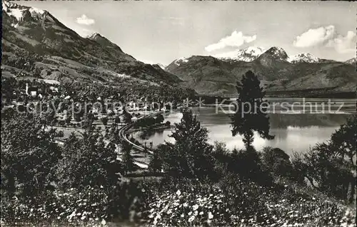 Sachseln OW Panorama Sarnersee mit Giswiler Berge Kat. Sachseln