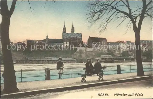 Basel BS Muenster mit Pfalz Rheinpromenade Kat. Basel
