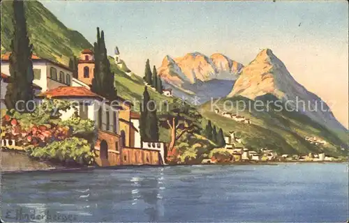 Oria Lago di Lugano Haeuser direkt am See Kuenstlerkarte / Lugano /Bz. Lugano City