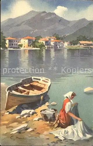 Porto Ceresio Kuenstlerkarte Waescherin am Lago di Lugano Kat. Porto Ceresio Lago di Lugano