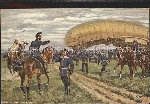 Militaria Aviatik Wiederholen eines Fesselballons