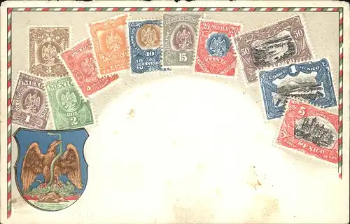 Briefmarke auf Ak Mexico Wappen  / Besonderheiten /