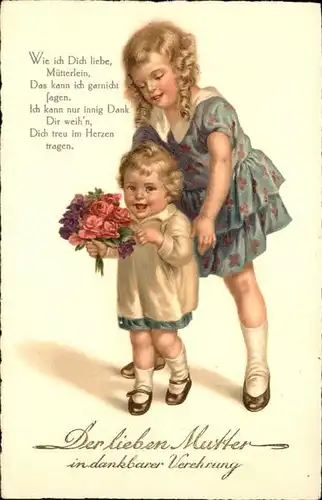 Muttertag Kinder Blumen Gedicht / Greetings /