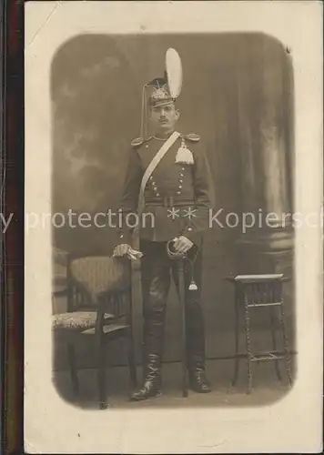 Regiment UR 019 Ulanen Portrait Pickelhaube mit Haarbusch WK1