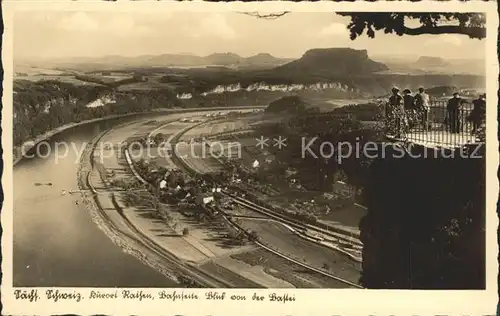 Rathen Saechsische Schweiz Bahnseite Blick von der Bastei / Rathen Sachsen /Saechsische Schweiz-Osterzgebirge LKR