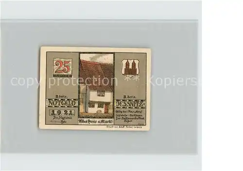 Jessnitz Anhalt 25 Pfennig Notgeld Altes Haus am Markt Papierfabrik Kat. Jessnitz Anhalt