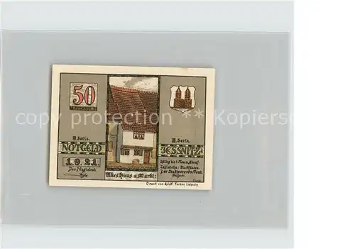 Jessnitz Anhalt 50 Pfennig Notgeld Altes Haus am Markt Kirche Kat. Jessnitz Anhalt