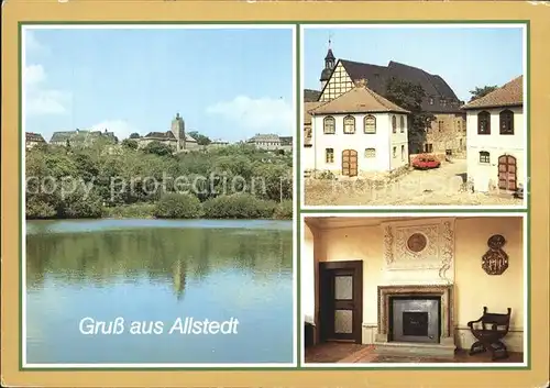 Allstedt Schloss Teich Blick zur Kernburg Barockzimmer Kat. Allstedt