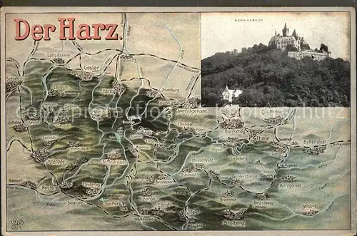 Wernigerode Harz Schloss Panoramakarte Kat. Wernigerode