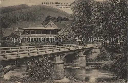 Treseburg Harz Bodebruecke mit Hotel Forelle Kat. Treseburg