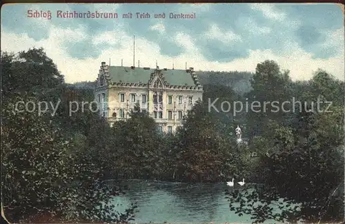 Friedrichroda Schloss Friedrichsbrunn mit Teich und Denkmal Kat. Friedrichroda