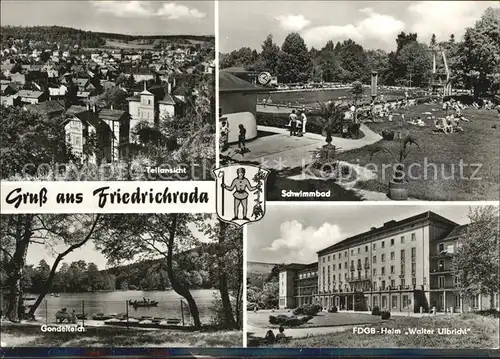 Friedrichroda Ortsansicht Schwimmbad FDGB Heim Walter Ulbricht Gondelteich Kat. Friedrichroda