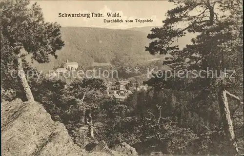 Schwarzburg Thueringer Wald Durchblick vom Trippstein Kat. Schwarzburg