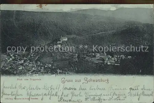 Schwarzburg Thueringer Wald Blick vom Trippstein Mondscheinkarte Kat. Schwarzburg
