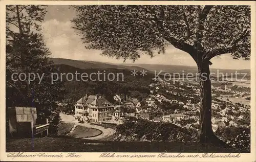 Gernrode Harz Blick vom einsamen Baeumchen mit Baldamusbank Kat. Gernrode Harz