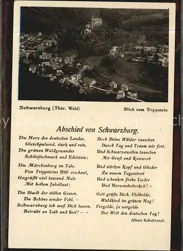Schwarzburg Thueringer Wald Blick vom Trippstein Gedicht Albert Rakobrandt Kat. Schwarzburg