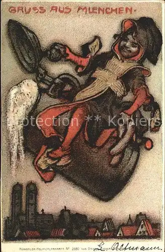 Muenchner Kindl Muenchen Bierkrug Kuenstler Heliocolorkarte Nr. 2880 Ottmar Zieher  Kat. Muenchen