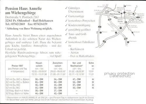 Bad Holzhausen Luebbecke Pension Haus Annelie Wiehengebirge Preisliste Kat. Preussisch Oldendorf