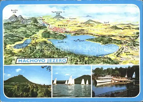 Machovo Jezero Panoramakarte Segelschiffe Fahrgastschiff Kat. Tschechische Republik