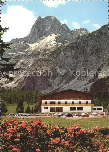 Pertisau Achensee Alpengasthof Gramai mit Karwendel und Lamsenspitze Kat. Eben am Achensee