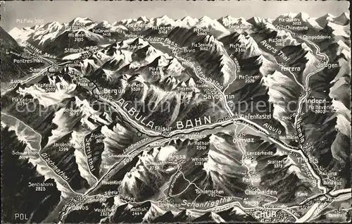 Chur GR Panoramakarte Albula Bahn Savognin Andeer Davos Kat. Chur